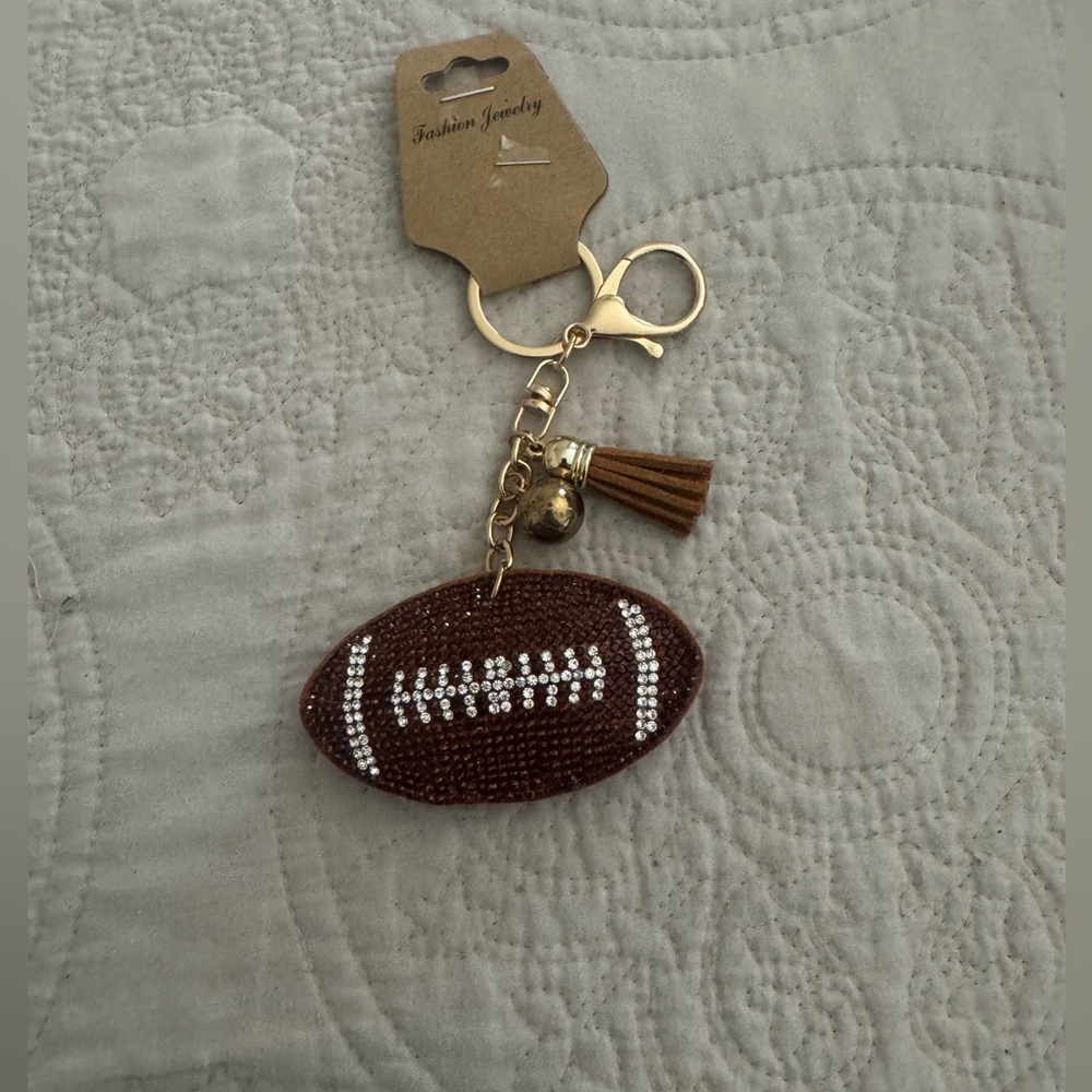 Brown Football Keychain/ bag charm with Gold Accents